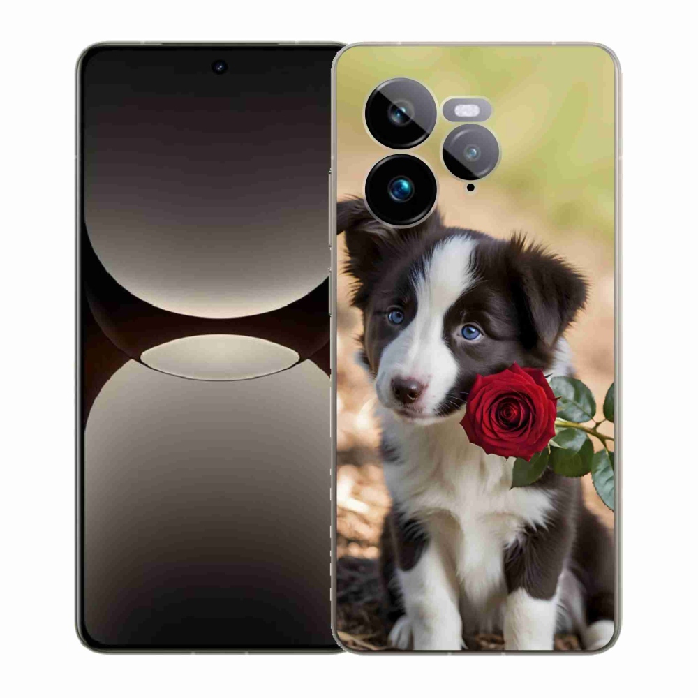 Gelový kryt mmCase na Realme GT 7 Pro 5G - roztomilá border kolie s růží
