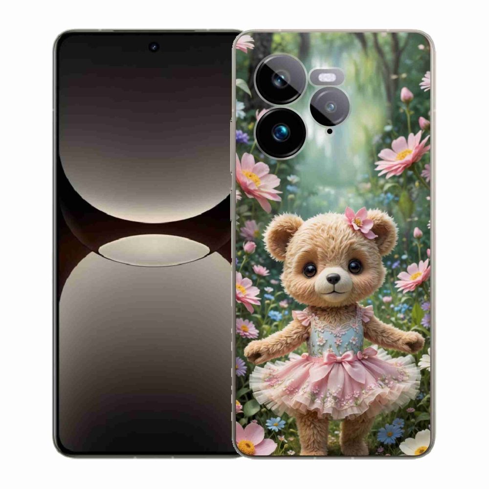 Gelový kryt mmCase na Realme GT 7 Pro 5G - roztomilý medvídek v květinách