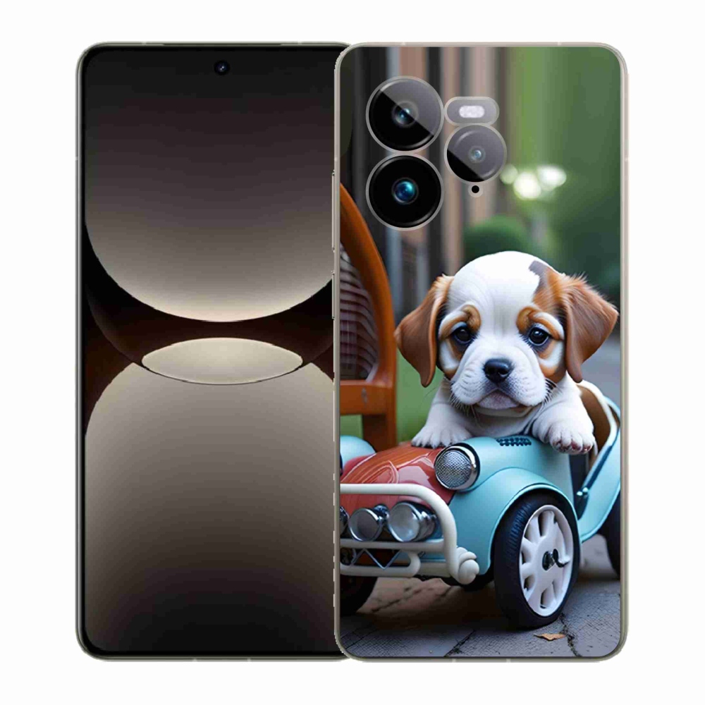 Gelový kryt mmCase na Realme GT 7 Pro 5G - štěně v retro autě