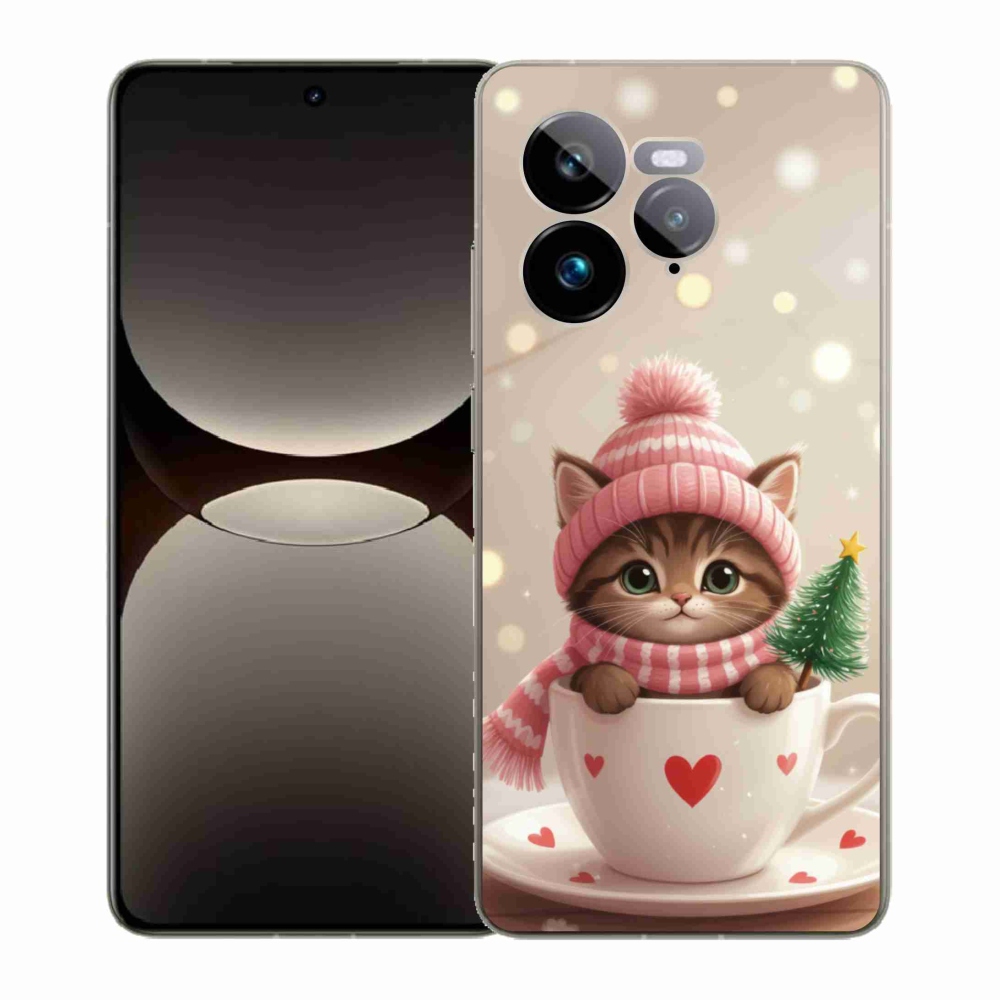 Gelový kryt mmCase na Realme GT 7 Pro 5G - vánoční kotě v hrnku