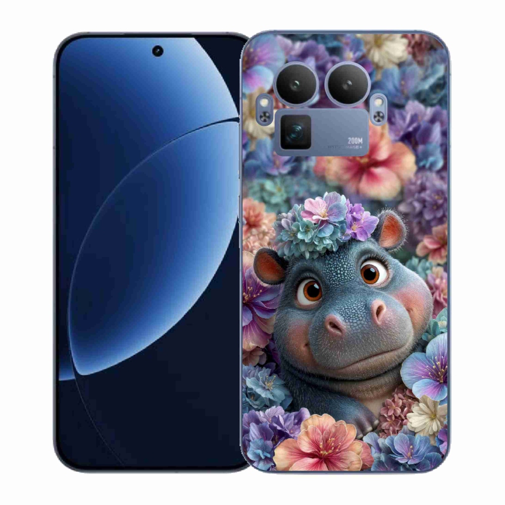 Gelový kryt mmCase na Realme GT 8 Pro 5G - hrošík v květinách
