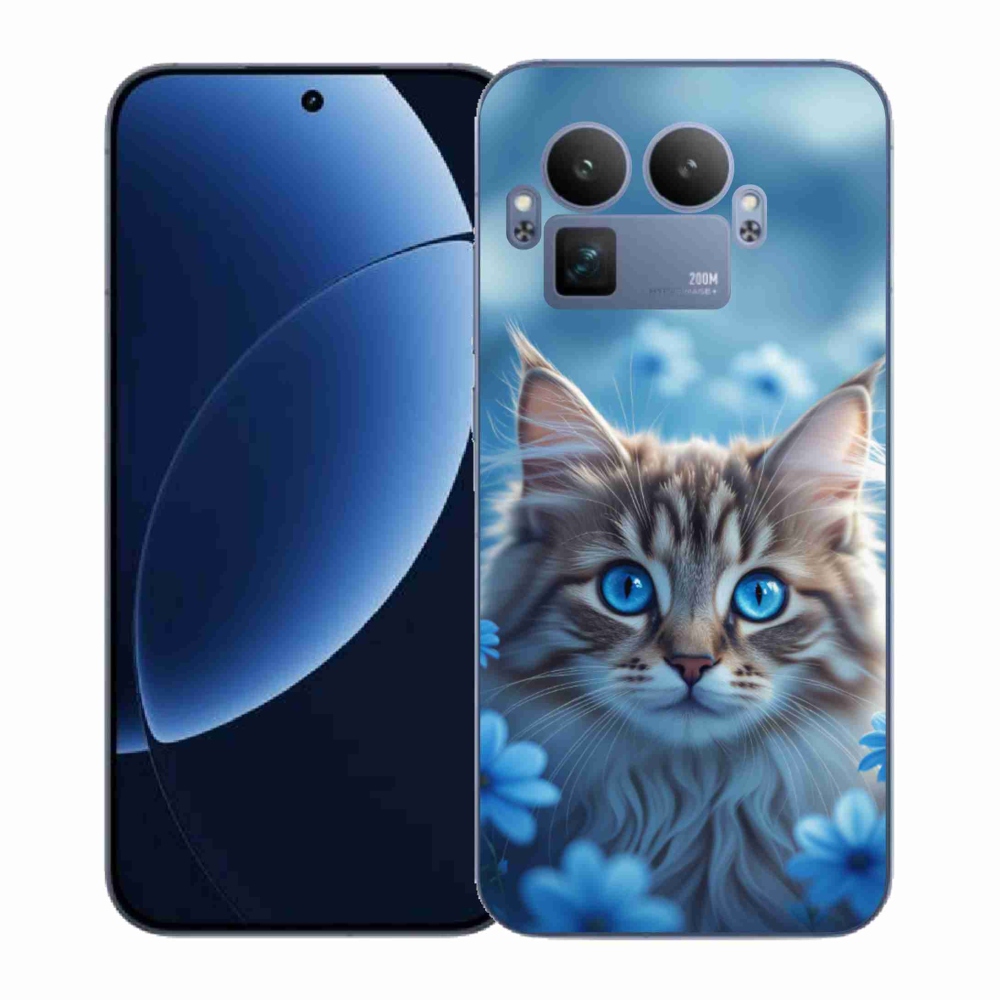 Gelový kryt mmCase na Realme GT 8 Pro 5G - koťátko v modrých květech