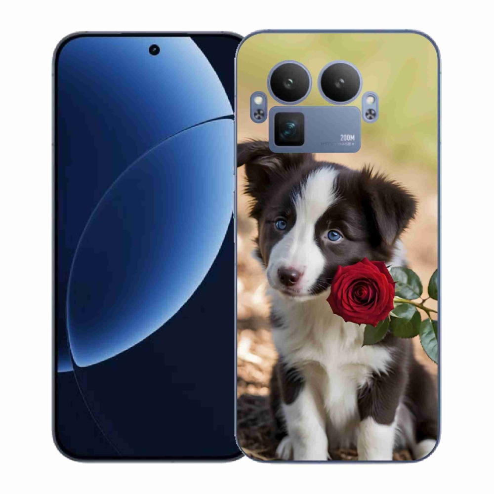 Gelový kryt mmCase na Realme GT 8 Pro 5G - roztomilá border kolie s růží