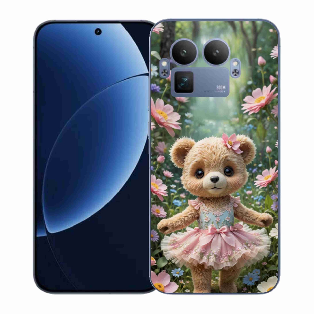 Gelový kryt mmCase na Realme GT 8 Pro 5G - roztomilý medvídek v květinách