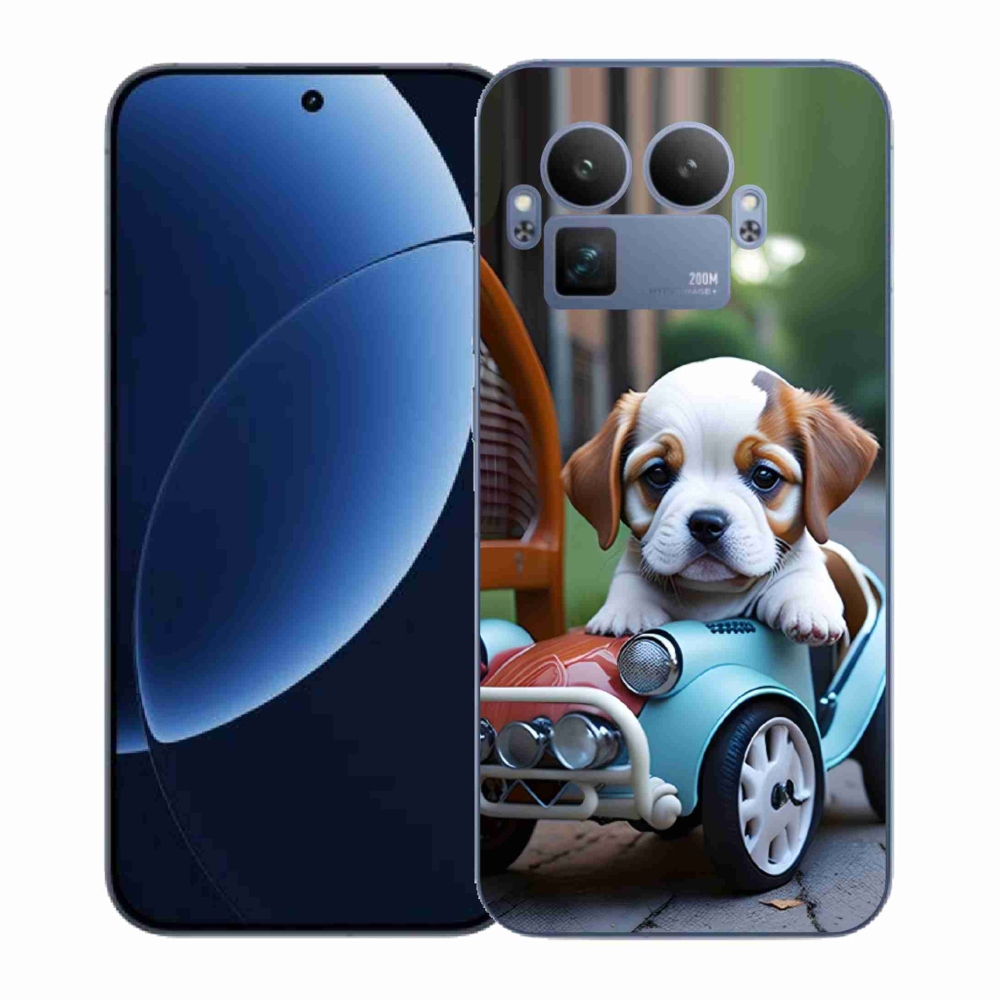 Gelový kryt mmCase na Realme GT 8 Pro 5G - štěně v retro autě