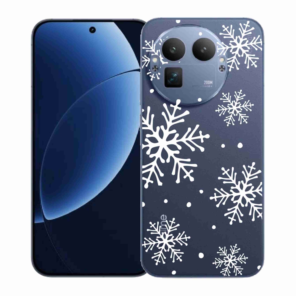 Gelový kryt mmCase na Realme GT 8 Pro - bílé vločky na průhledném pozadí