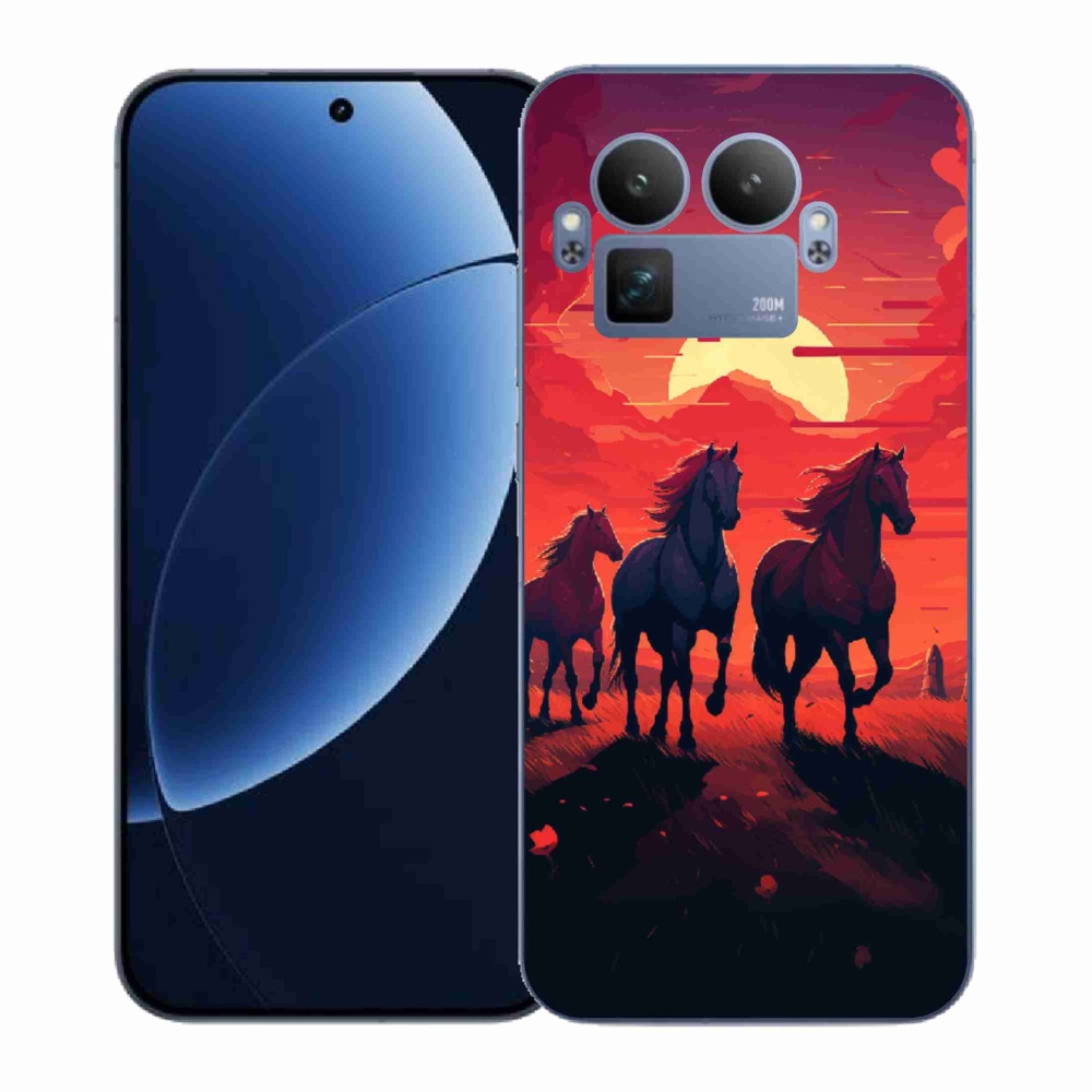 Gelový kryt mmCase na Realme GT 8 Pro - koně a západ slunce