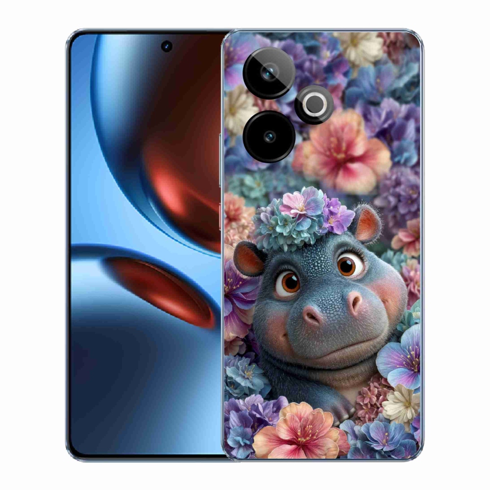 Gelový kryt mmCase na Realme GT7 5G/GT 7T 5G - hrošík v květinách