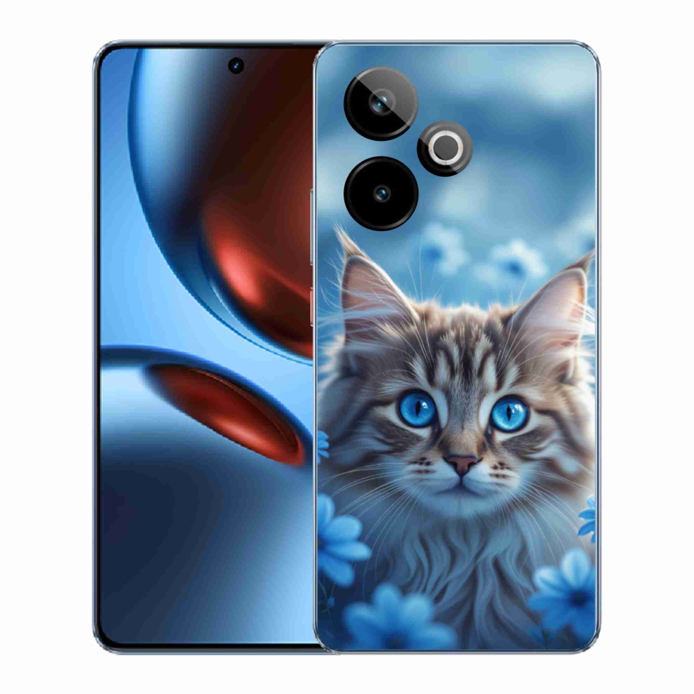 Gelový kryt mmCase na Realme GT7 5G/GT 7T 5G - koťátko v modrých květech