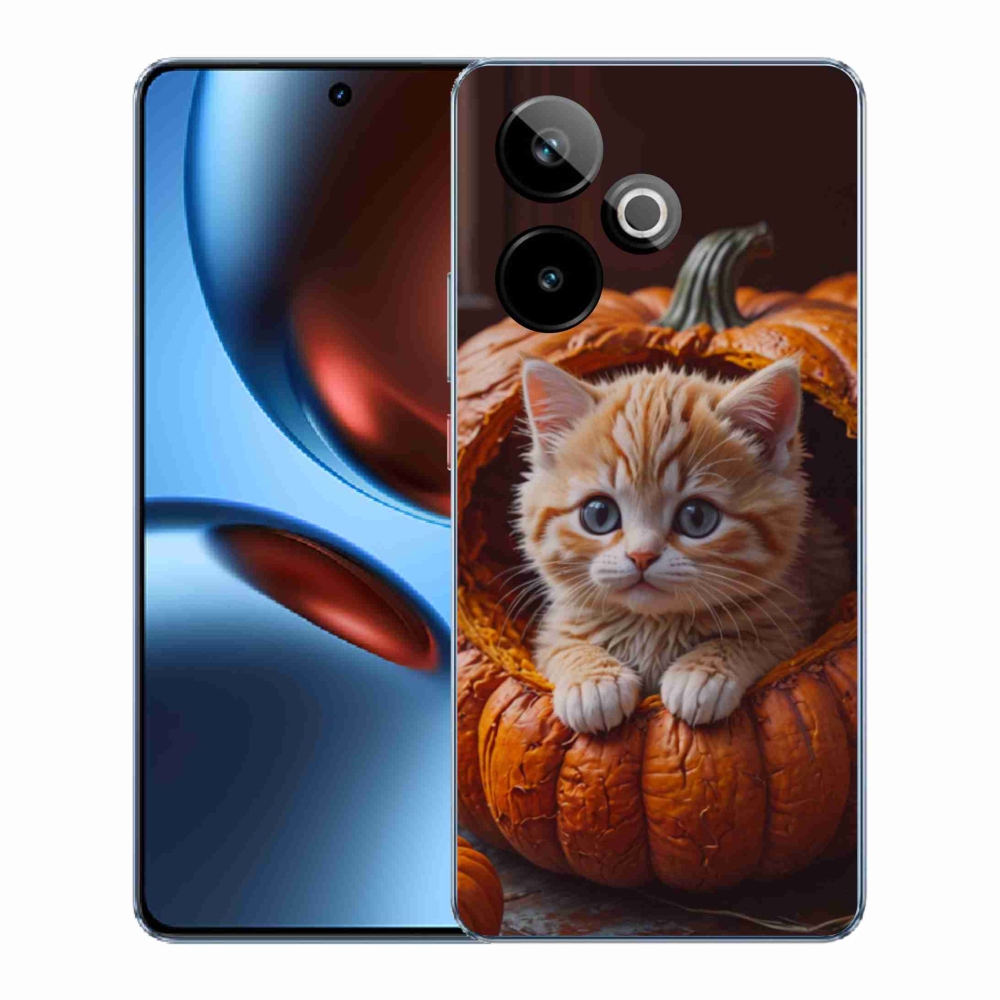 Gelový kryt mmCase na Realme GT7 5G/GT 7T 5G - kotě a dýně 2
