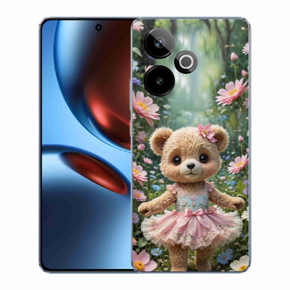 Gelový kryt mmCase na Realme GT7 5G/GT 7T 5G - roztomilý medvídek v květinách