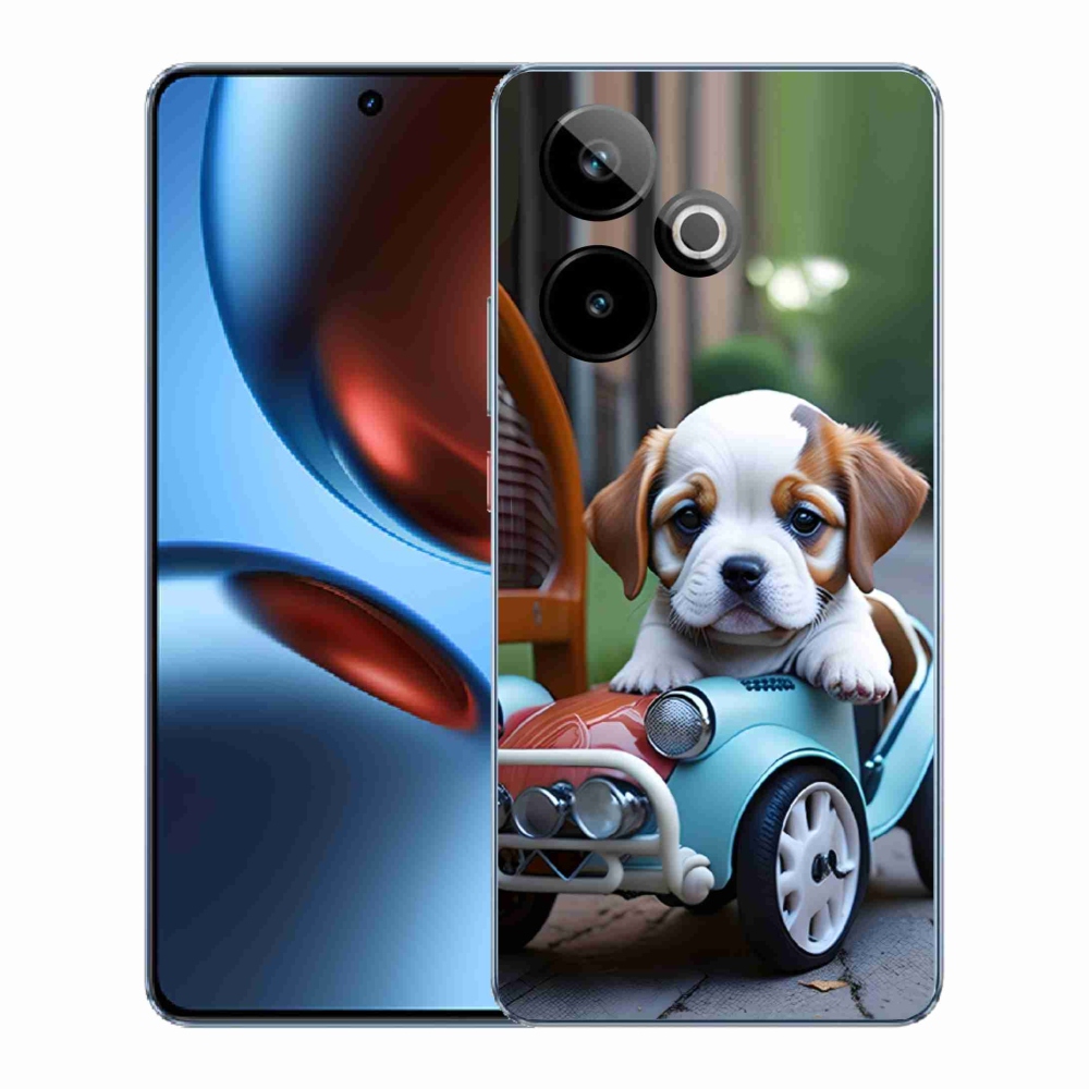 Gelový kryt mmCase na Realme GT7 5G/GT 7T 5G - štěně v retro autě