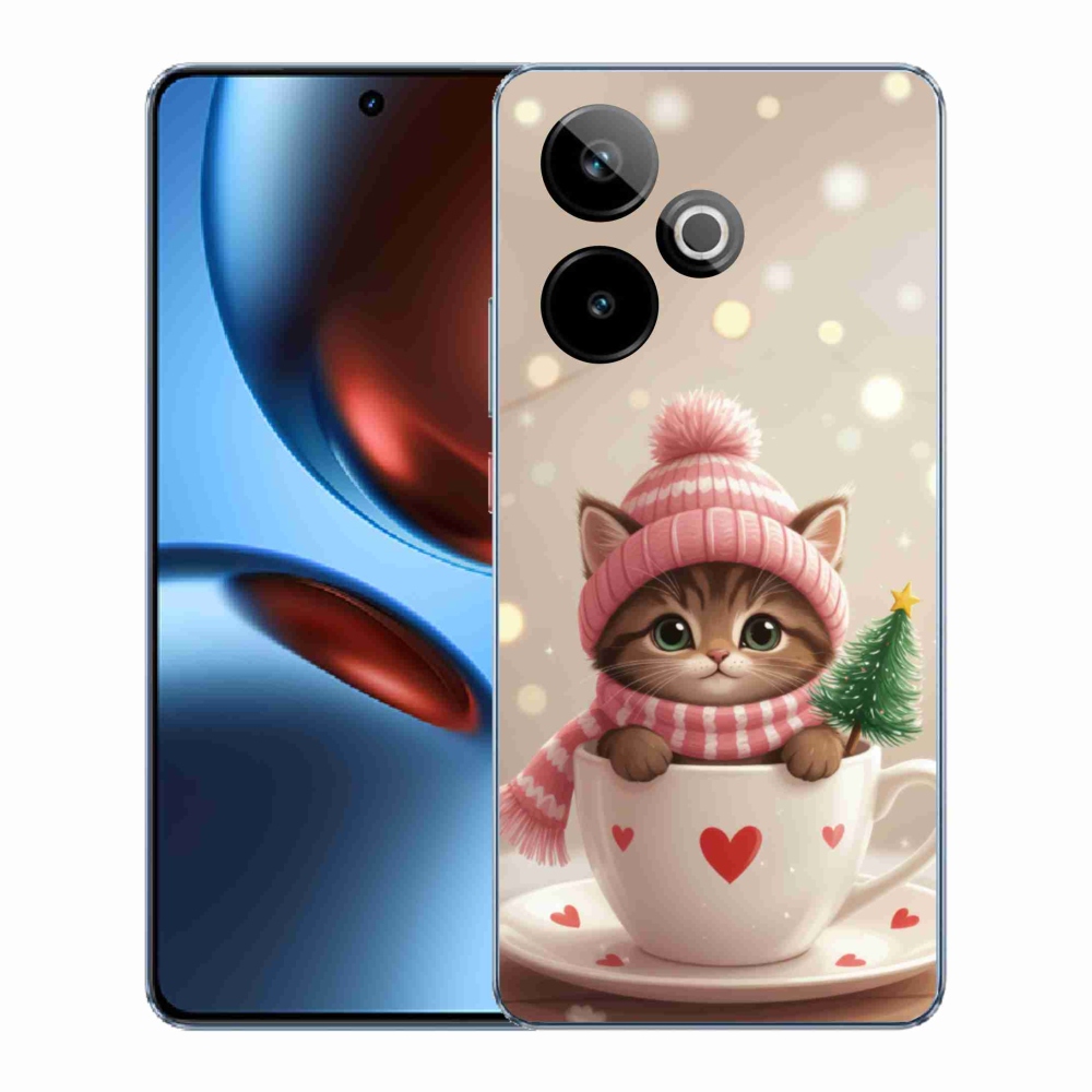 Gelový kryt mmCase na Realme GT7 5G/GT 7T 5G - vánoční kotě v hrnku