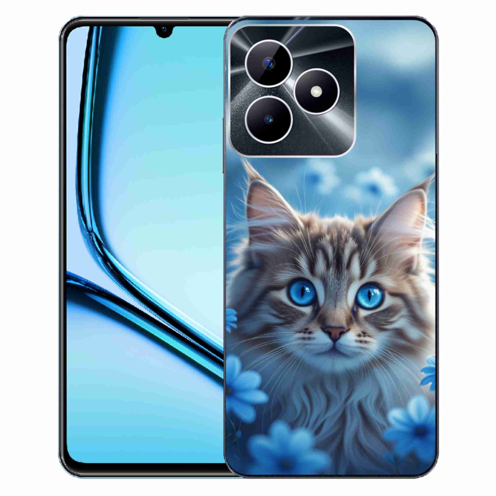 Gelový kryt mmCase na Realme Note 50 - koťátko v modrých květech