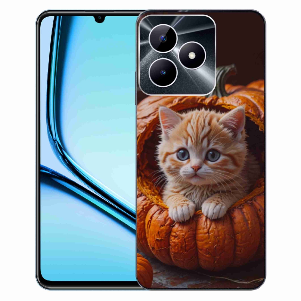 Gelový kryt mmCase na Realme Note 50 - kotě a dýně 2