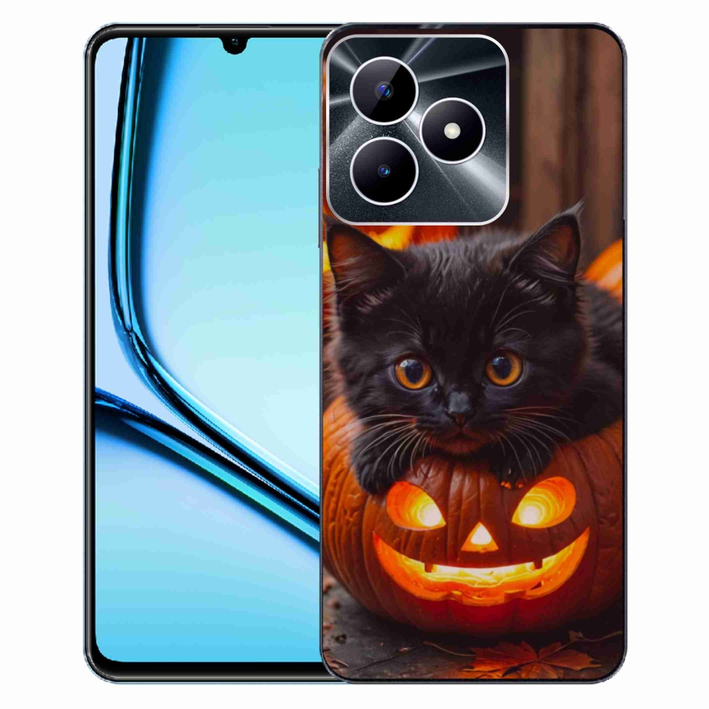 Gelový kryt mmCase na Realme Note 50 - kotě a dýně