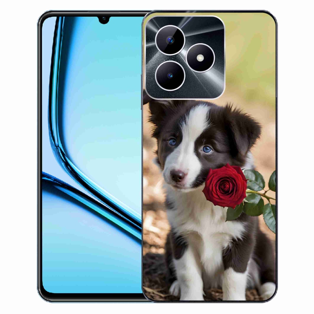 Gelový kryt mmCase na Realme Note 50 - roztomilá border kolie s růží