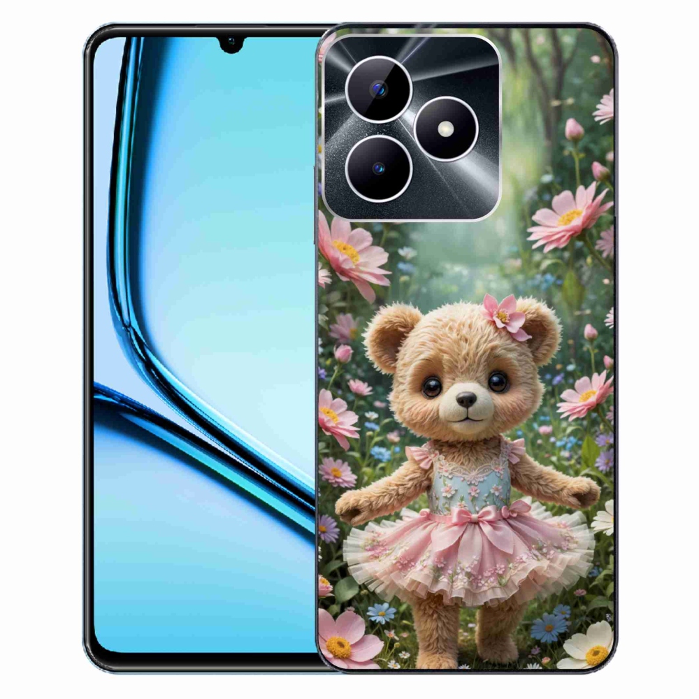 Gelový kryt mmCase na Realme Note 50 - roztomilý medvídek v květinách
