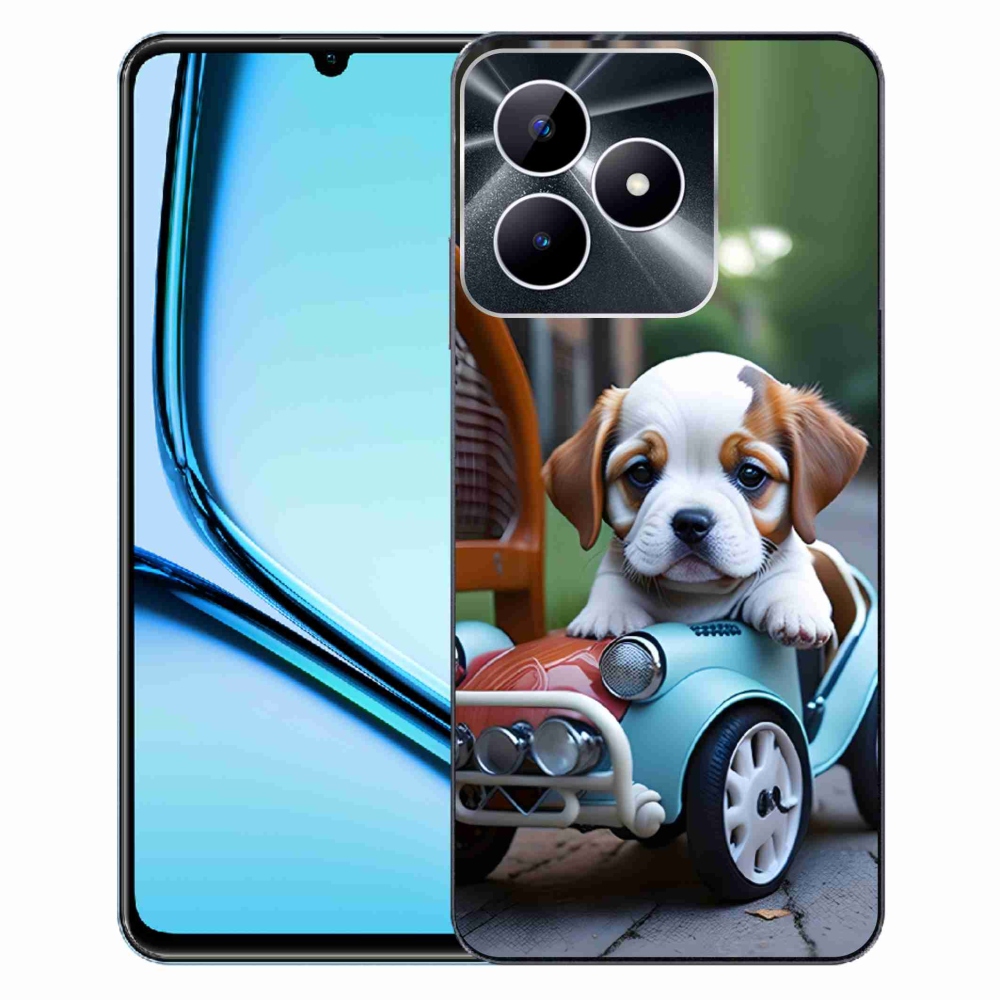 Gelový kryt mmCase na Realme Note 50 - štěně v retro autě