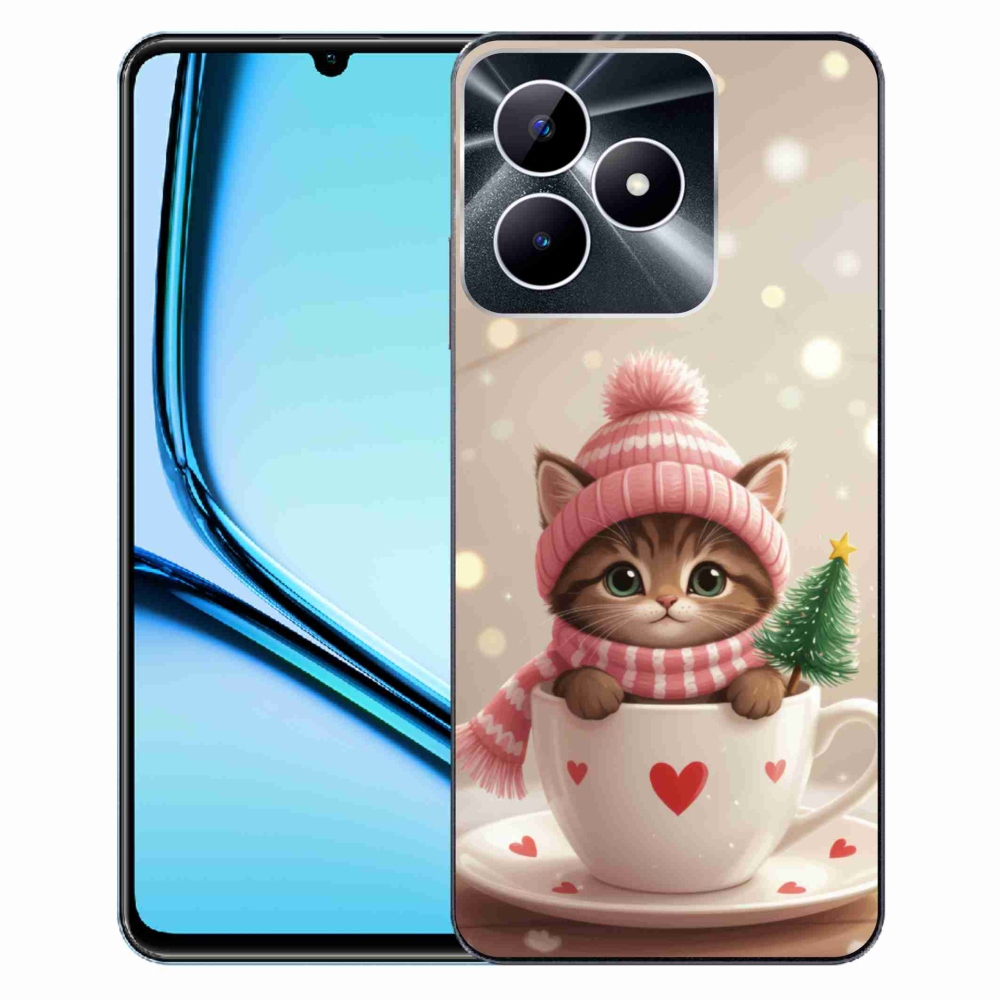 Gelový kryt mmCase na Realme Note 50 - vánoční kotě v hrnku