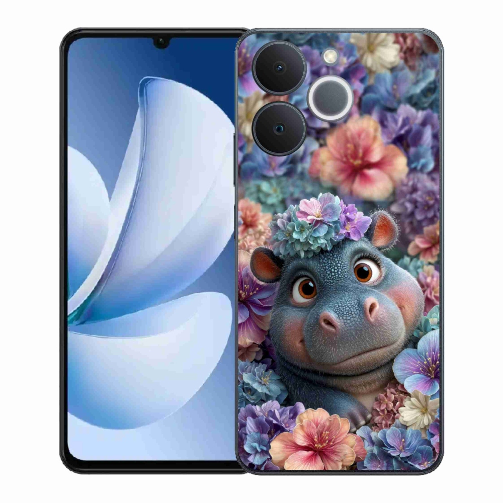 Gelový kryt mmCase na Realme Note 70T - hrošík v květinách
