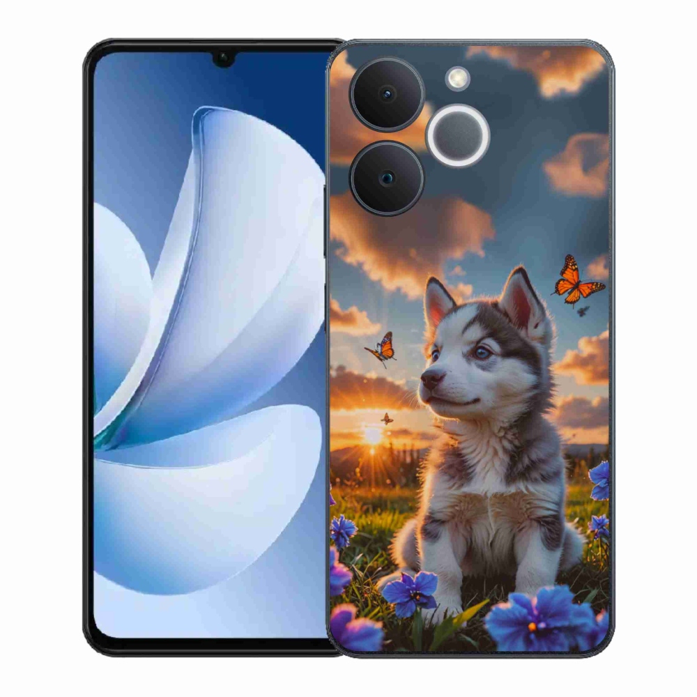 Gelový kryt mmCase na Realme Note 70T - husky při západu slunce