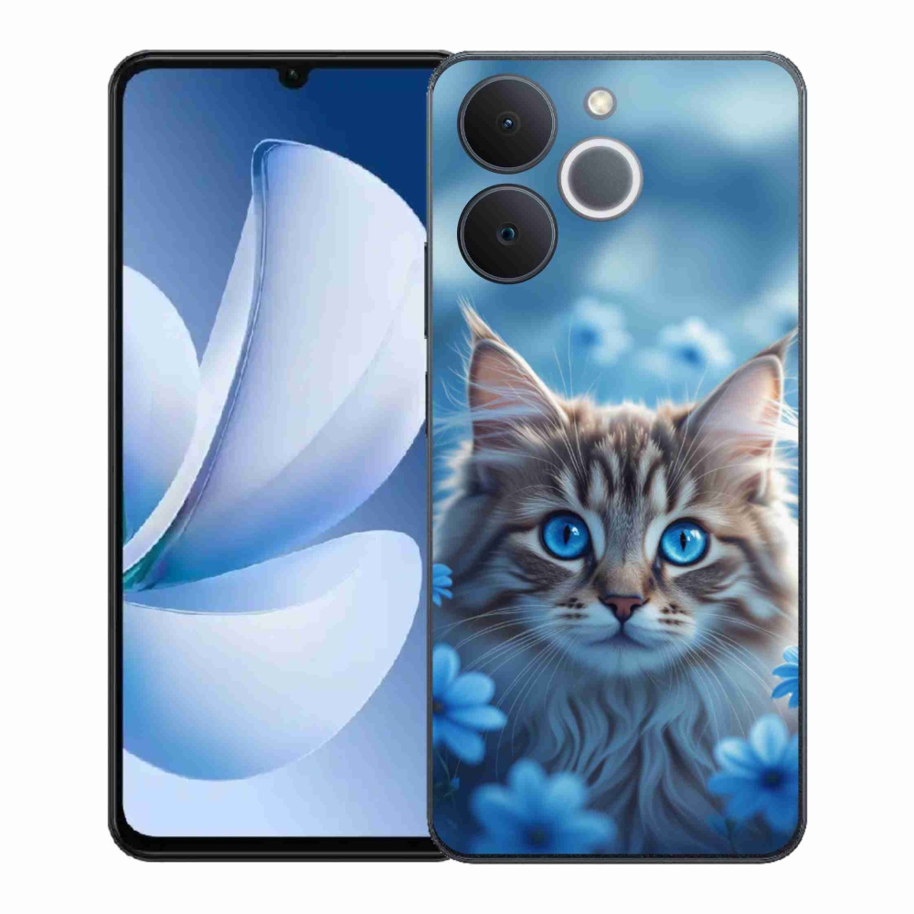 Gelový kryt mmCase na Realme Note 70T - koťátko v modrých květech