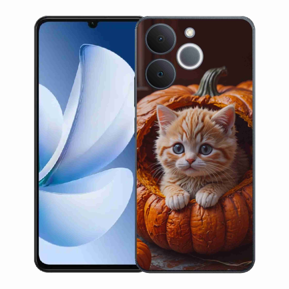 Gelový kryt mmCase na Realme Note 70T - kotě a dýně 2
