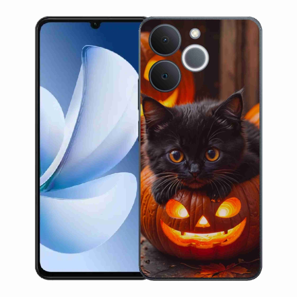 Gelový kryt mmCase na Realme Note 70T - kotě a dýně