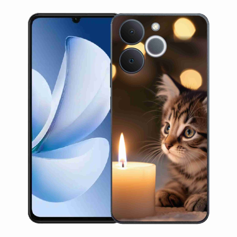Gelový kryt mmCase na Realme Note 70T - kotě a svíčka