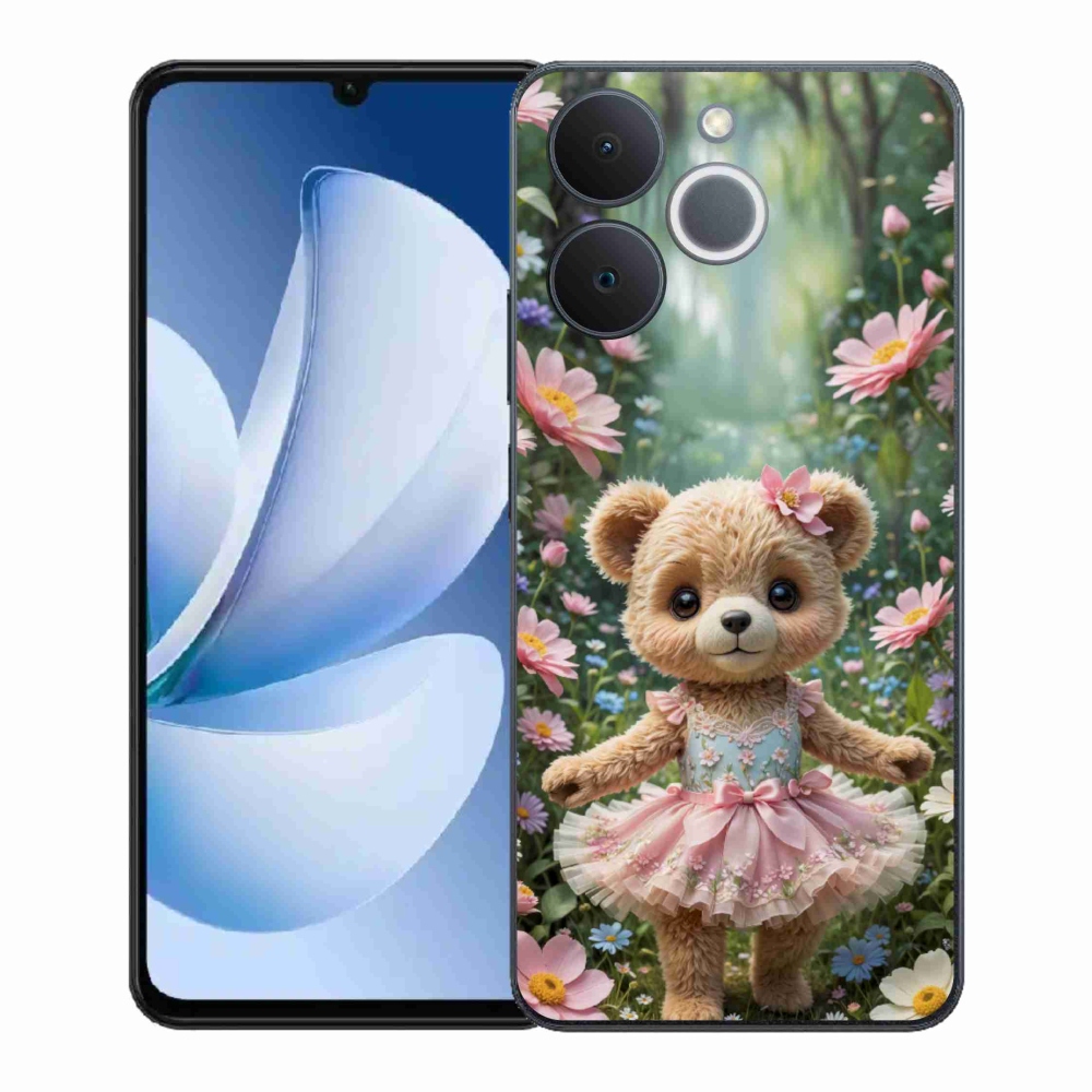 Gelový kryt mmCase na Realme Note 70T - roztomilý medvídek v květinách