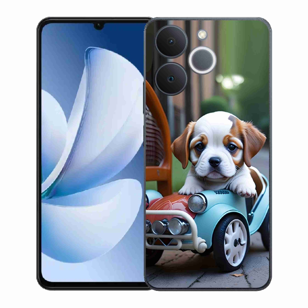 Gelový kryt mmCase na Realme Note 70T - štěně v retro autě