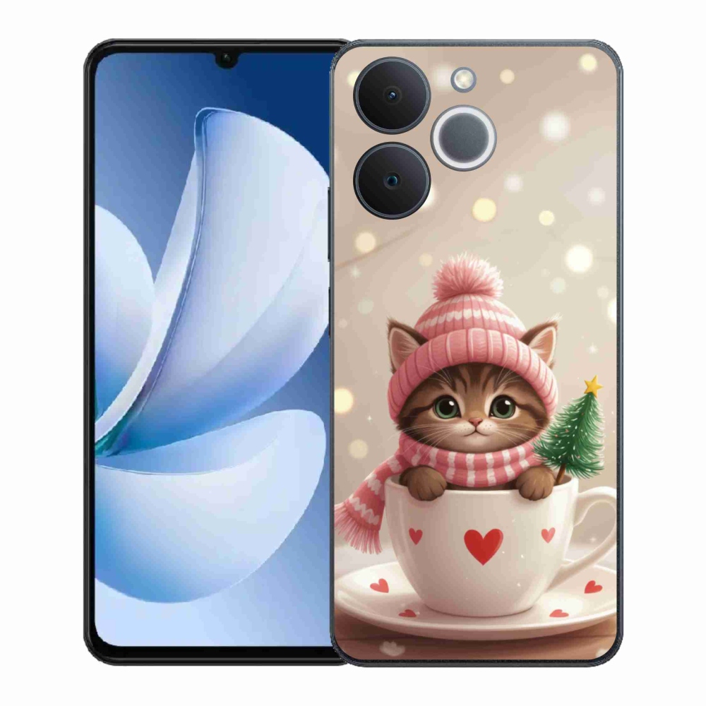 Gelový kryt mmCase na Realme Note 70T - vánoční kotě v hrnku