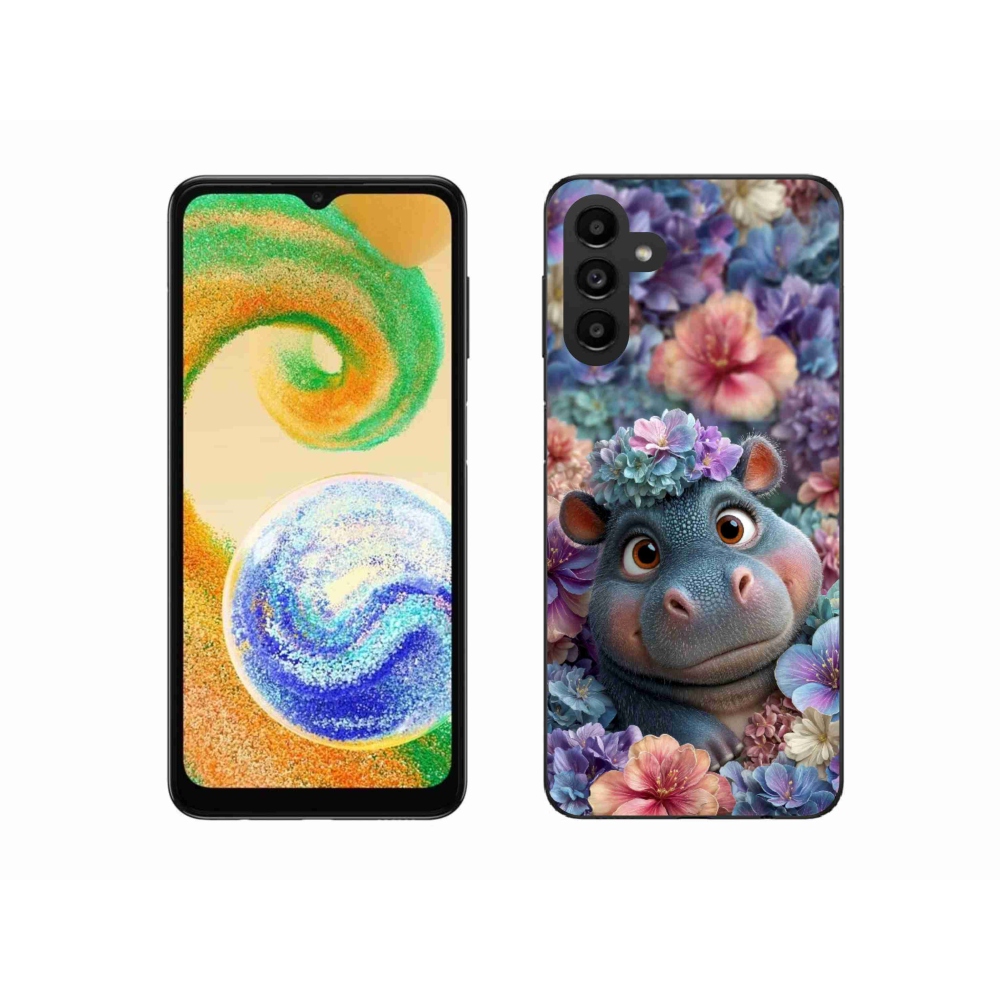 Gelový kryt mmCase na Samsung Galaxy A04s (164,7x76,7x9,1 mm) - hrošík v květinách