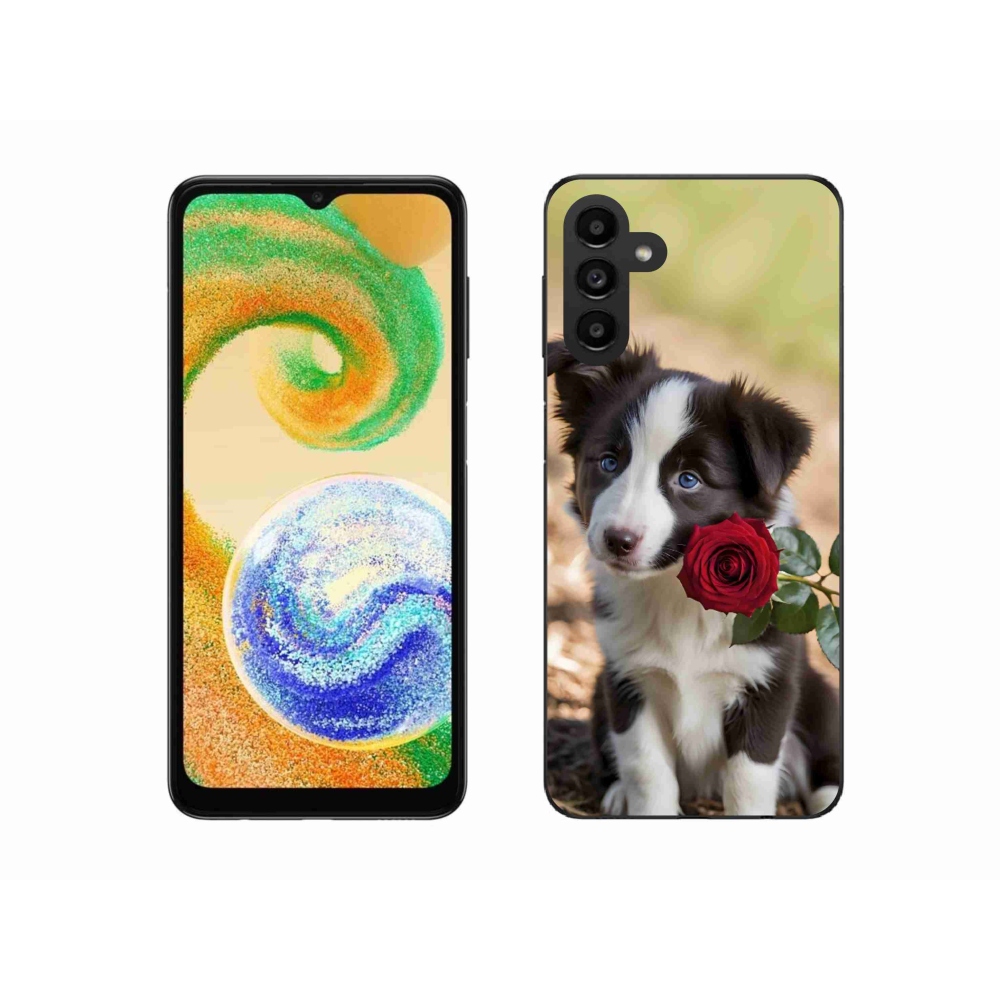 Gelový kryt mmCase na Samsung Galaxy A04s (164,7x76,7x9,1 mm) - roztomilá border kolie s růží