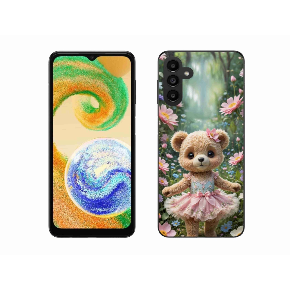 Gelový kryt mmCase na Samsung Galaxy A04s (164,7x76,7x9,1 mm) - roztomilý medvídek v květinách
