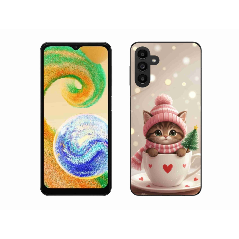 Gelový kryt mmCase na Samsung Galaxy A04s (164,7x76,7x9,1 mm) - vánoční kotě v hrnku