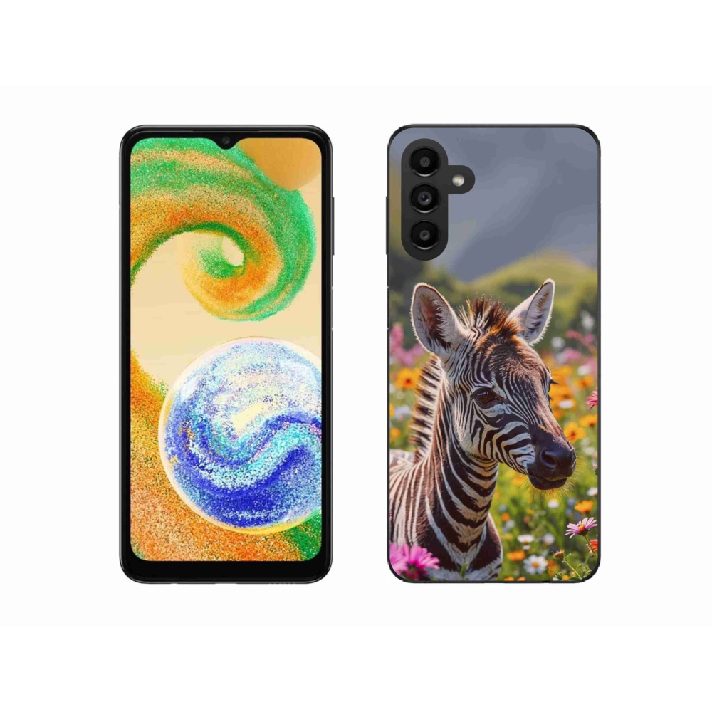 Gelový kryt mmCase na Samsung Galaxy A04s (164,7x76,7x9,1 mm) - zebra na louce
