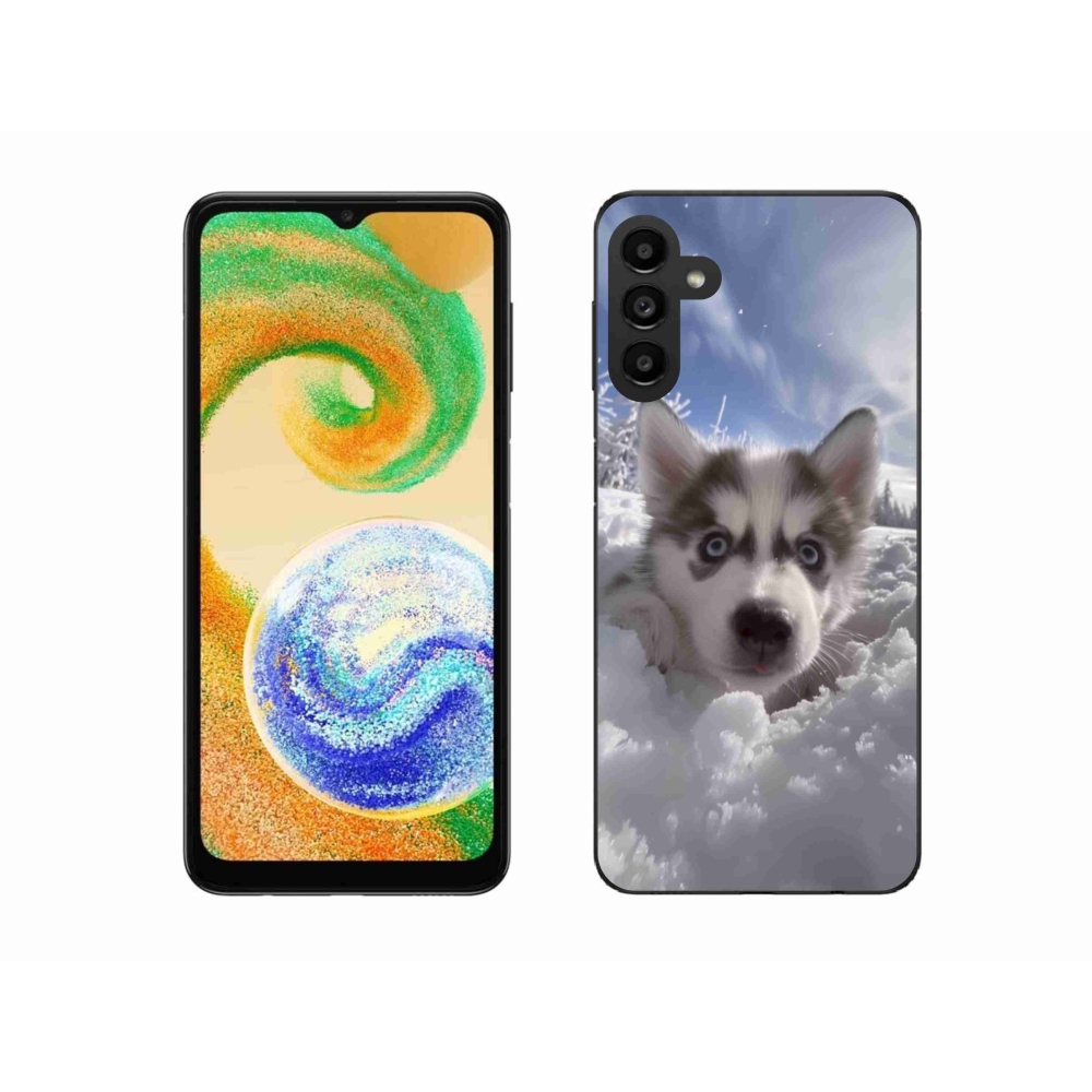 Gelový kryt mmCase na Samsung Galaxy A04s - husky ve sněhu