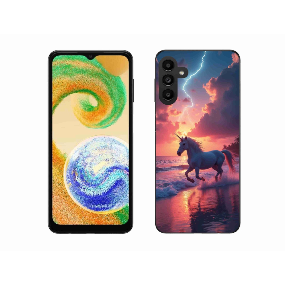 Gelový kryt mmCase na Samsung Galaxy A04s - jednorožec na pláži