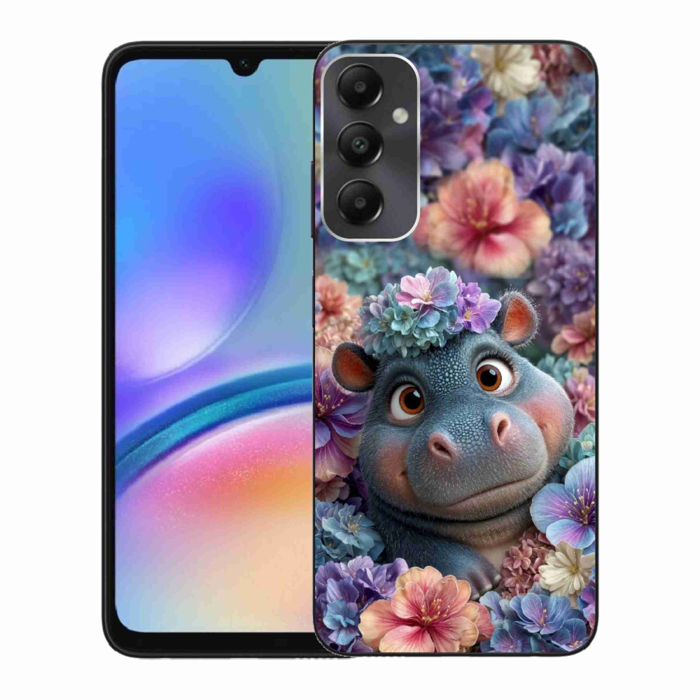 Gelový kryt mmCase na Samsung Galaxy A05s - hrošík v květinách