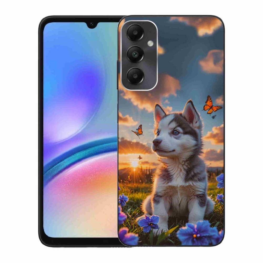 Gelový kryt mmCase na Samsung Galaxy A05s - husky při západu slunce