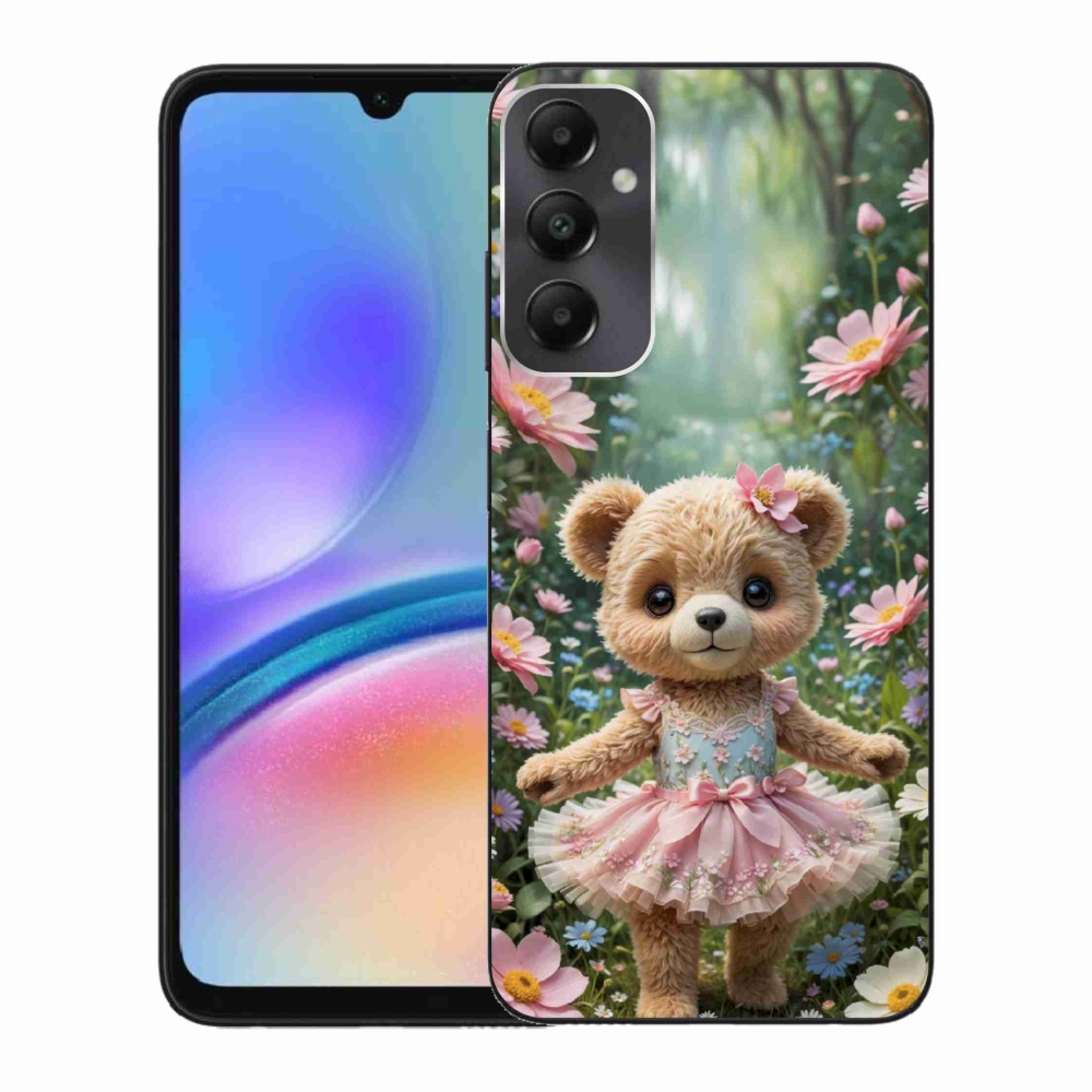 Gelový kryt mmCase na Samsung Galaxy A05s - roztomilý medvídek v květinách