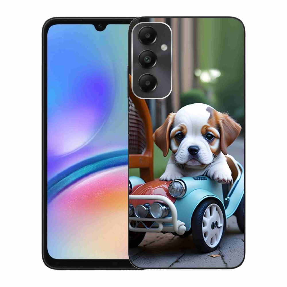 Gelový kryt mmCase na Samsung Galaxy A05s - štěně v retro autě