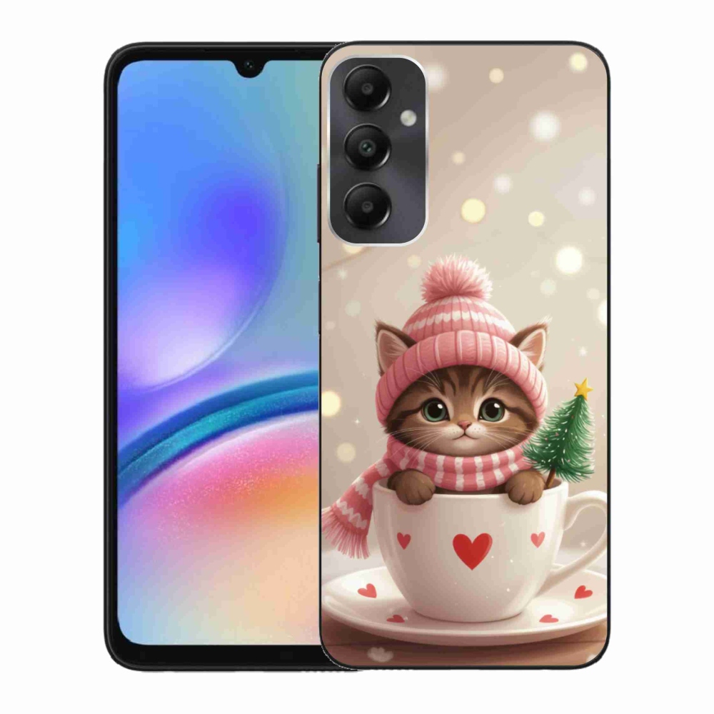 Gelový kryt mmCase na Samsung Galaxy A05s - vánoční kotě v hrnku