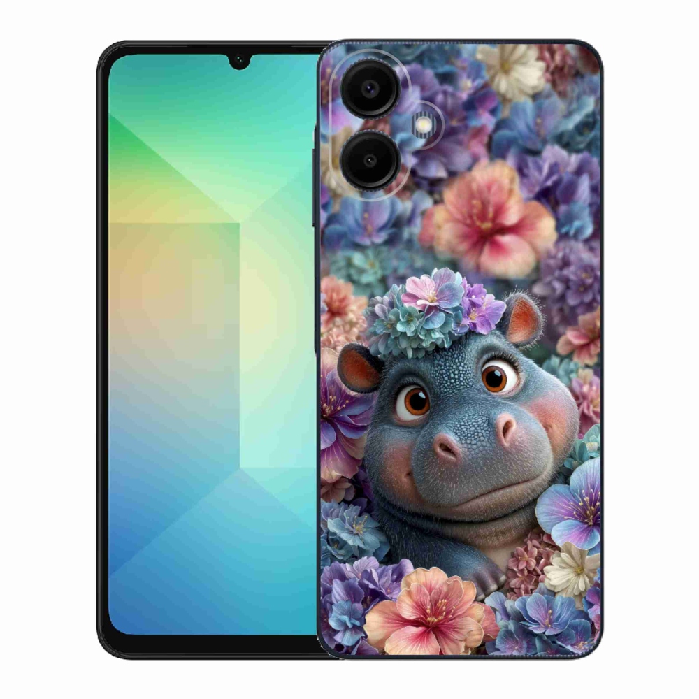 Gelový kryt mmCase na Samsung Galaxy A06 - hrošík v květinách