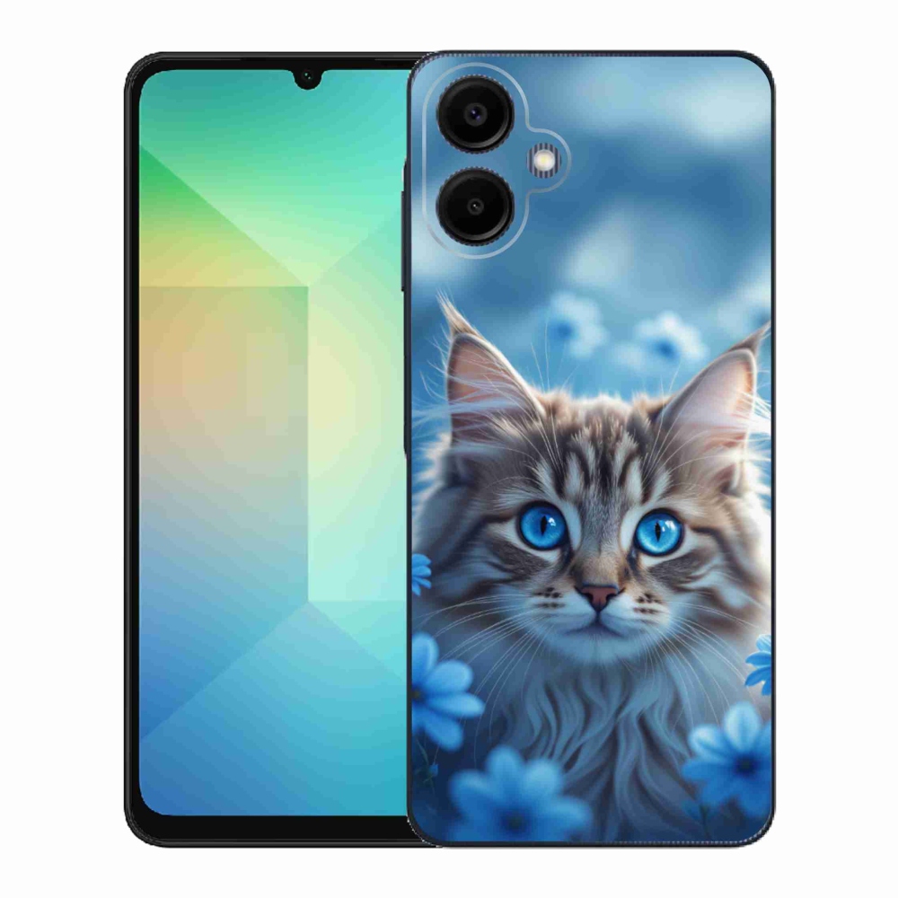 Gelový kryt mmCase na Samsung Galaxy A06 - koťátko v modrých květech