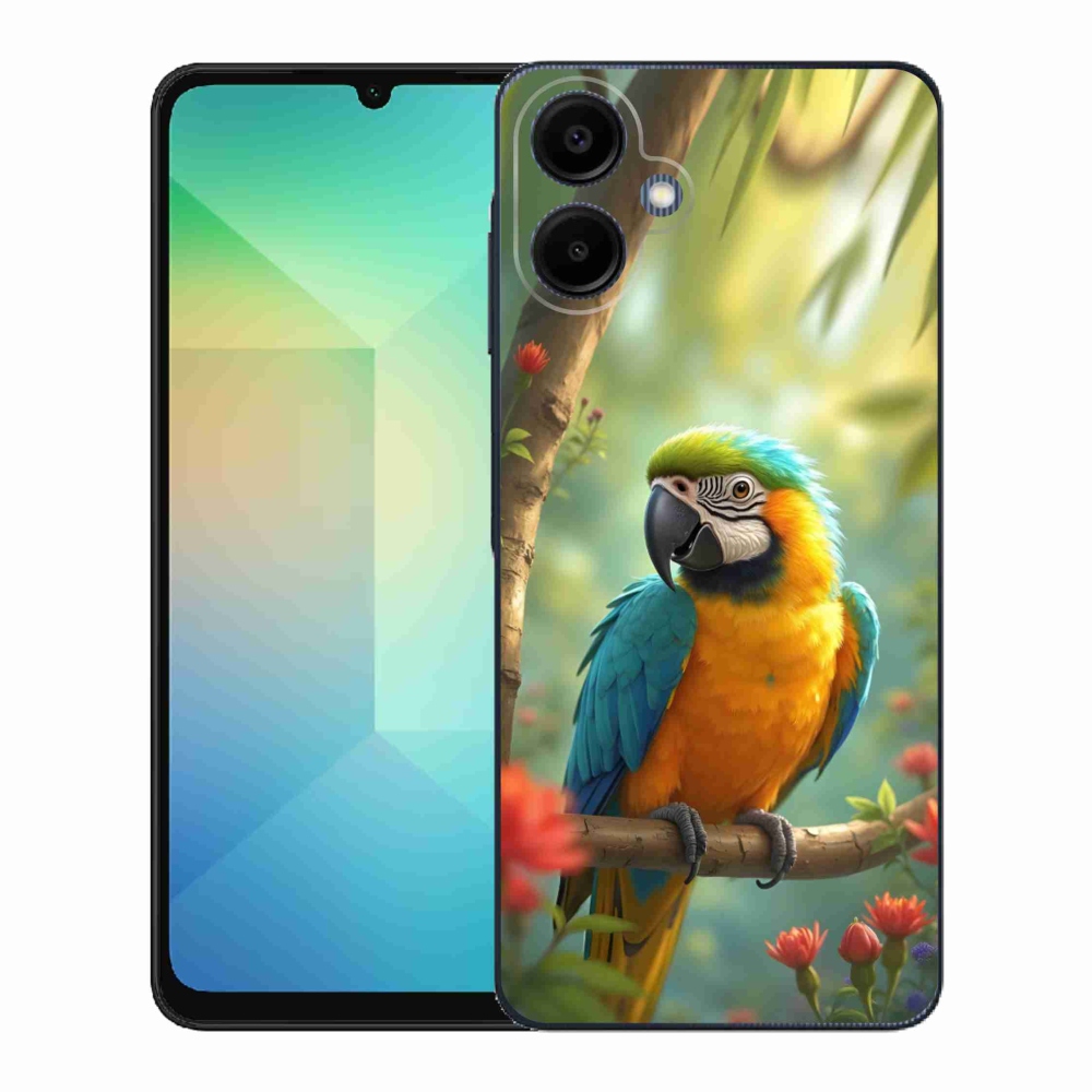 Gelový kryt mmCase na Samsung Galaxy A06 - papoušek ara modrožlutá