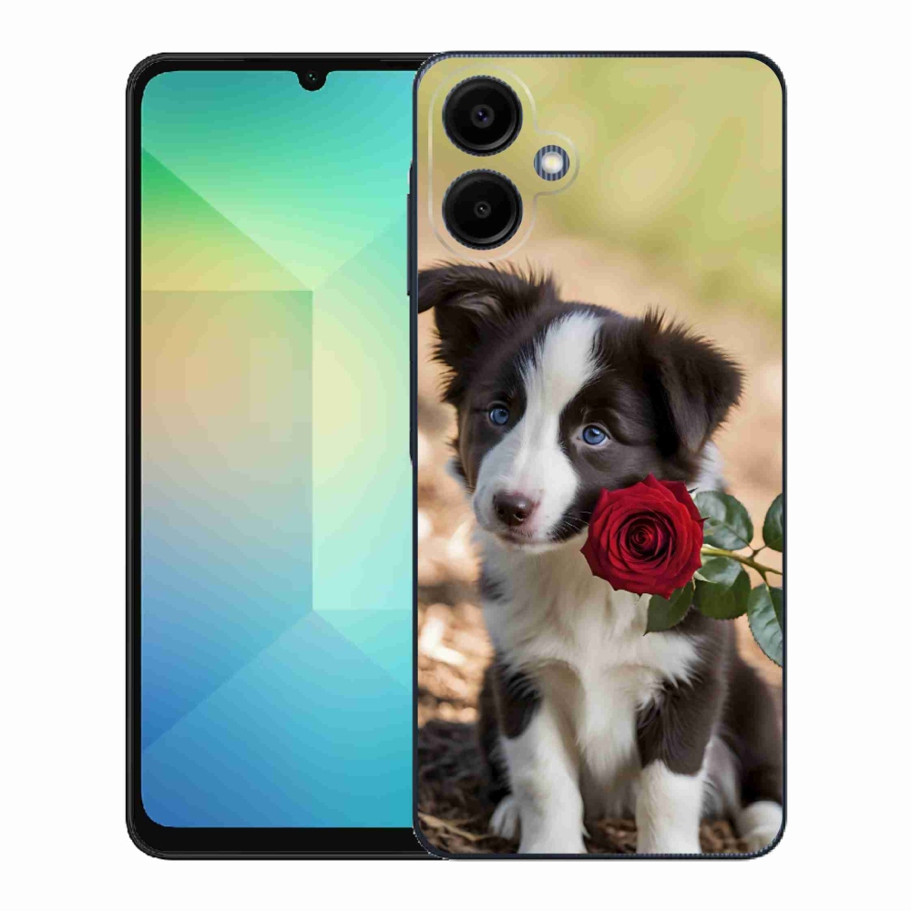 Gelový kryt mmCase na Samsung Galaxy A06 - roztomilá border kolie s růží