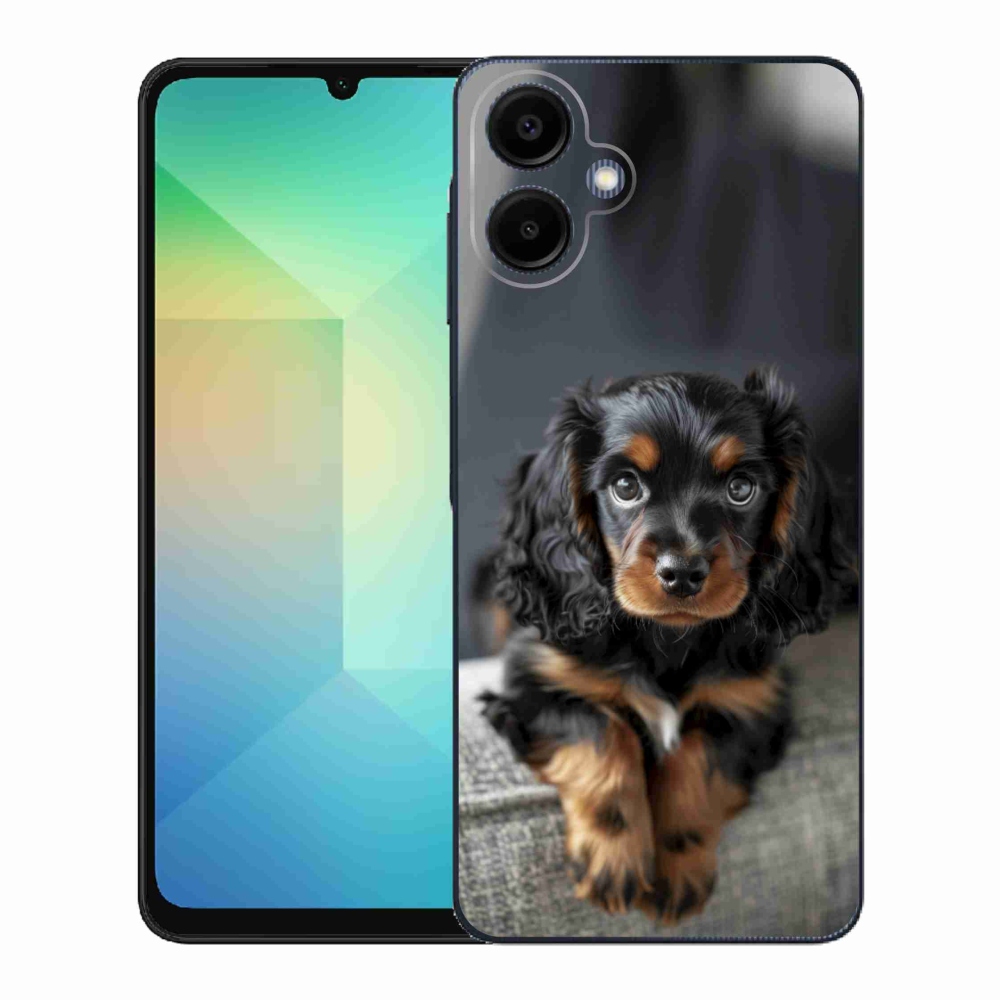 Gelový kryt mmCase na Samsung Galaxy A06 - roztomilý dlouhosrstý jezevčík